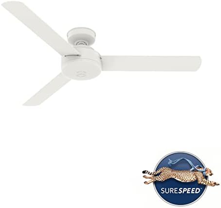 Hunter 52 Inch Matte White Modern Ceiling Fan No Light with Wall Control - Presto 50811 for Bedroom Living Room