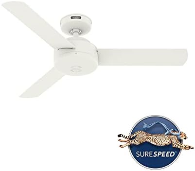 Hunter 44 Inch No Light Ceiling Fan Matte White Modern 3 Blades - Presto 51848 for Bedroom Living Room Kitchen