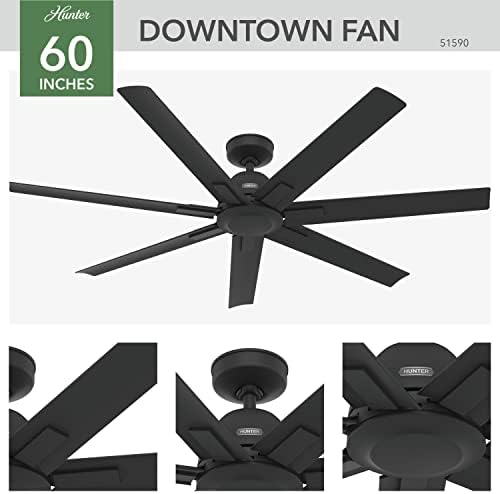 Hunter 60 Inch Ceiling Fan for Patio Garage Porch - Quiet Outdoor Indoor Matte Black Wall Control Downtown 51590