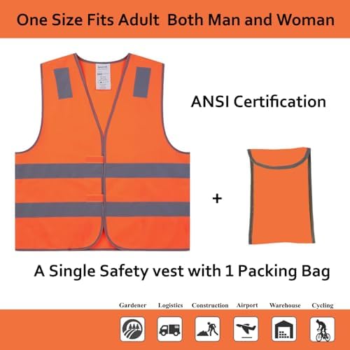 10 Pack Orange High Visibility Reflective Safety Vests for Construction Workers - Mesh with Pockets