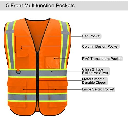 BeautyWill Class 2 High Visibility Reflective Safety Vest with Custom Logo for Outdoor Workers