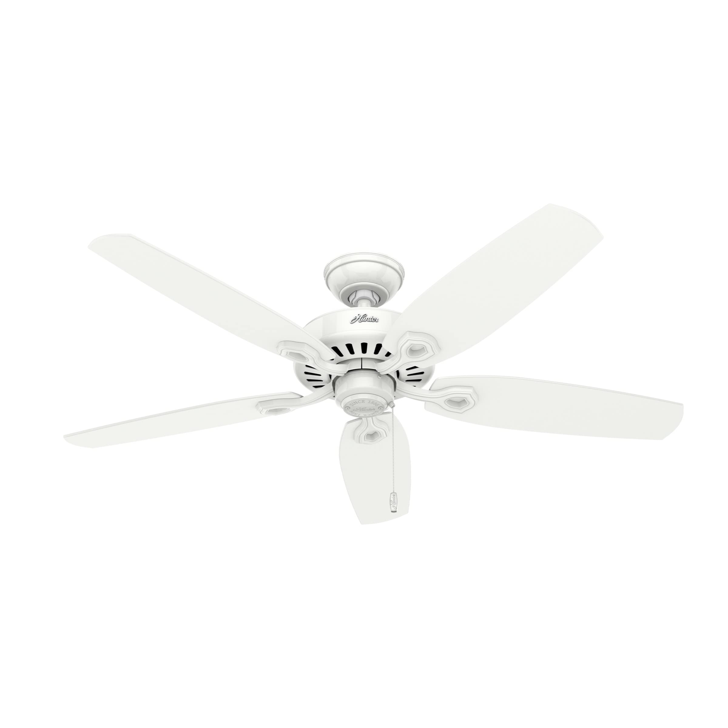 Hunter 52 Inch Ceiling Fan No Light Pull Chain White 5 Blades - Builder Elite 53240 for Bedroom Living Room Kitchen