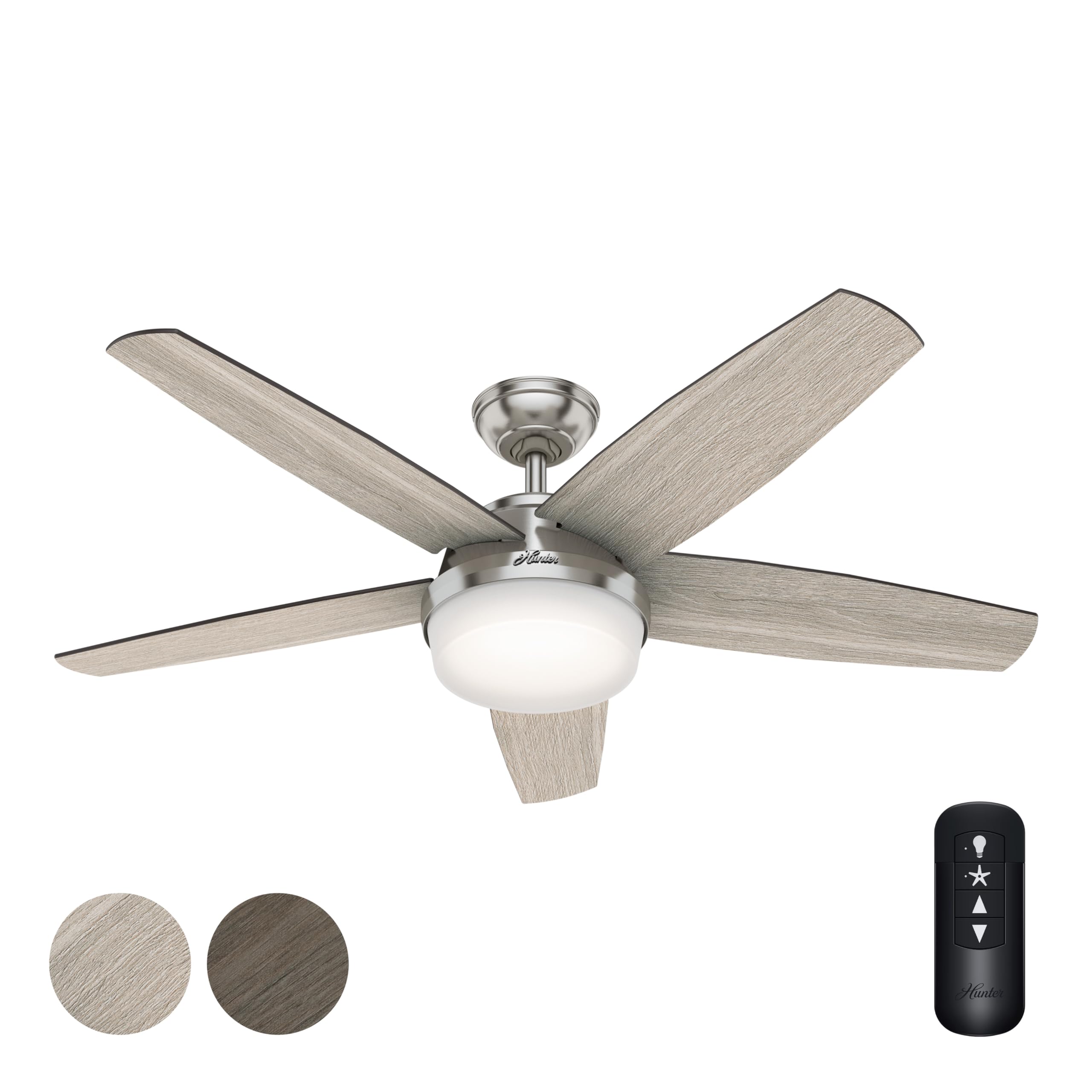 Hunter 52 Inch Brushed Nickel Ceiling Fan with Light Kit & Remote Control
