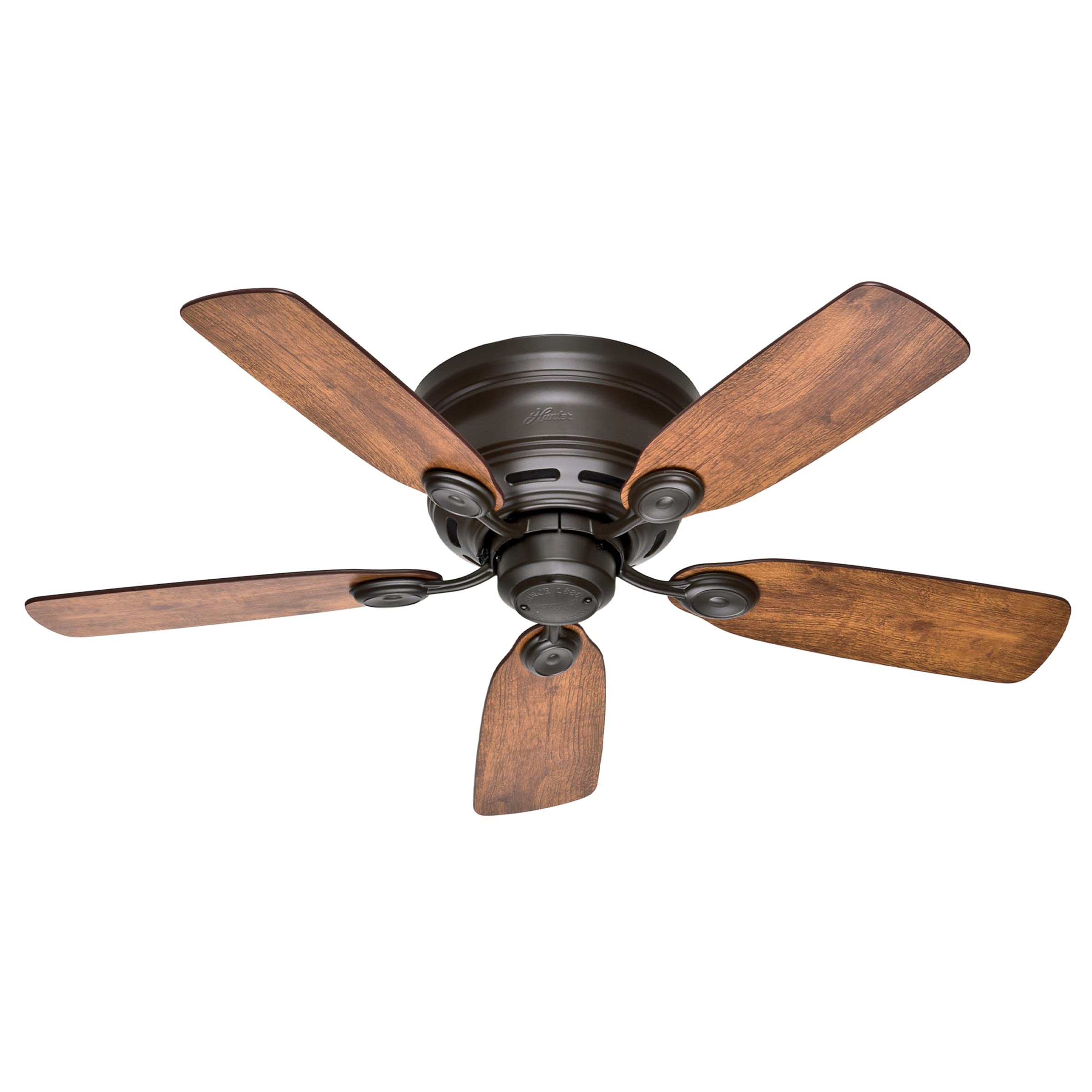 Hunter 42 Inch Bronze Ceiling Fan No Light Low Profile Mount 5 Blades Pull Chain for Bedroom Living Room Kitchen Model 5
